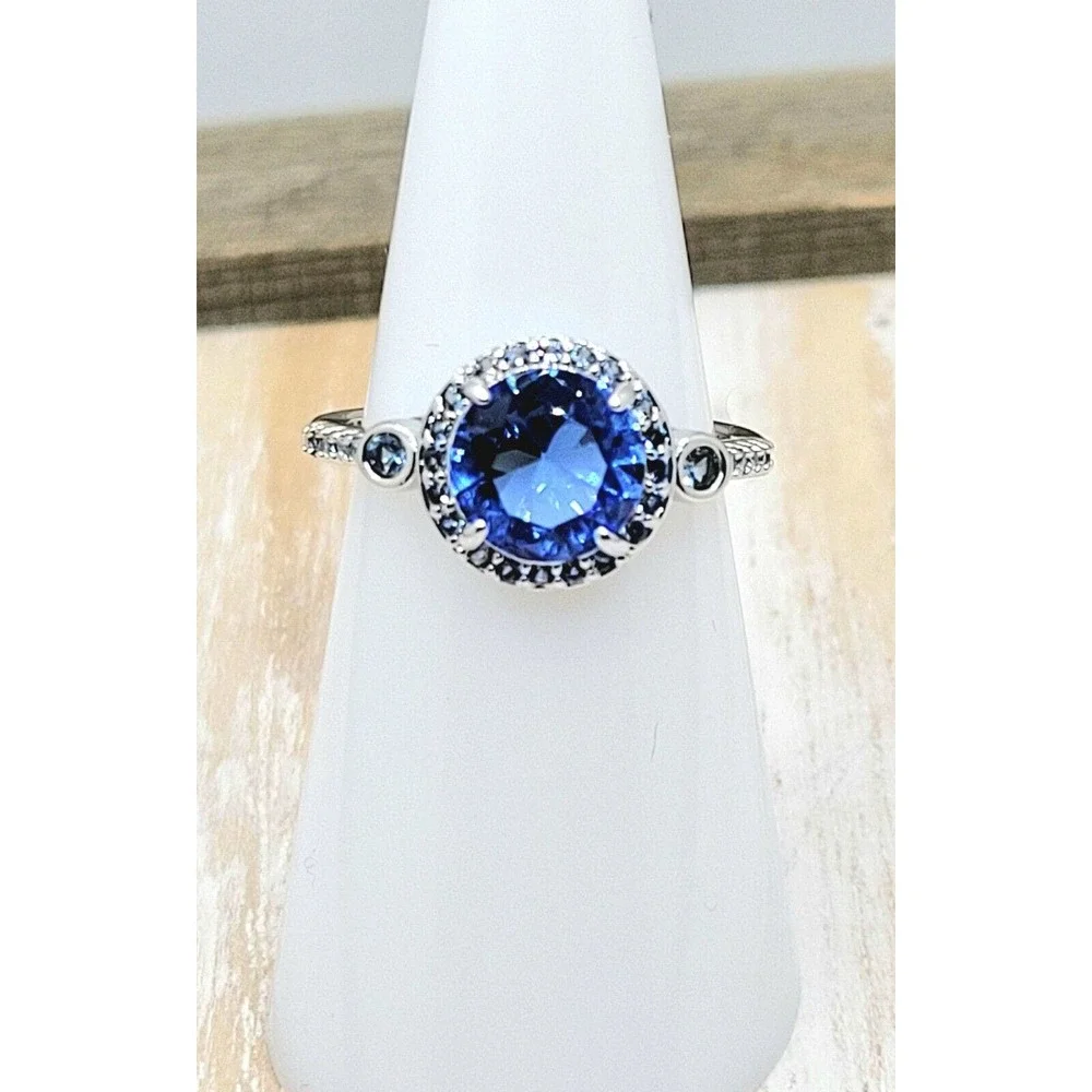 Lab created blue sapphire & aquamarine, Triple Plated Rhodium Size 6 RBP2146 - Picture 2 of 8